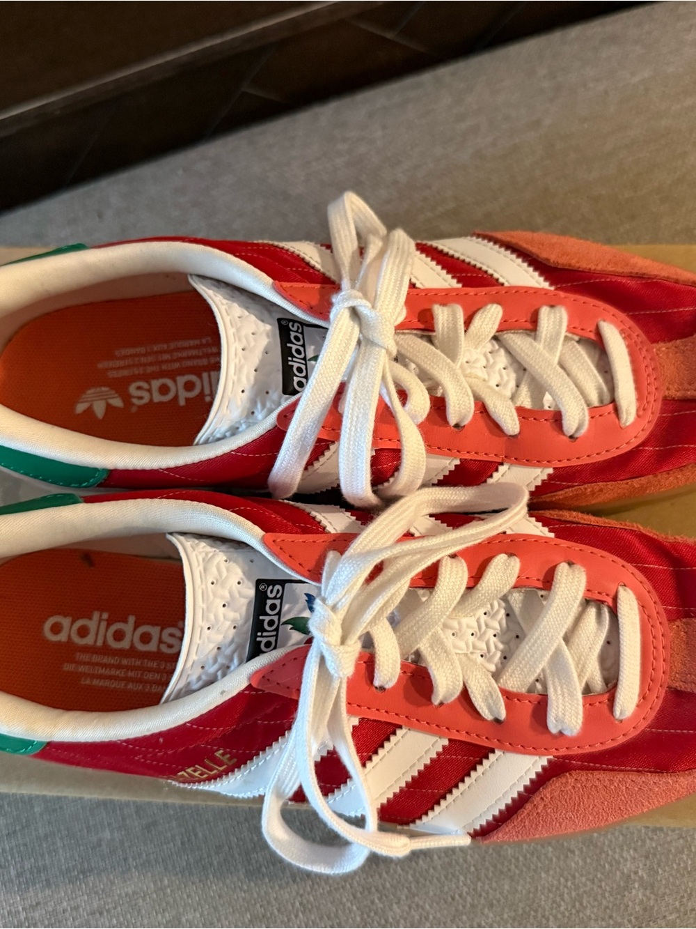 adidas men’s Gazelle Sneakers in Red with White Stripes - Picture 2 of 5